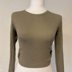 Dynamite Ribbed Long Sleeve Crop Top - Olive